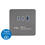 TRIPLE USB QUICK CHARGER-USB-A/ C X 2 (MAX.63W)